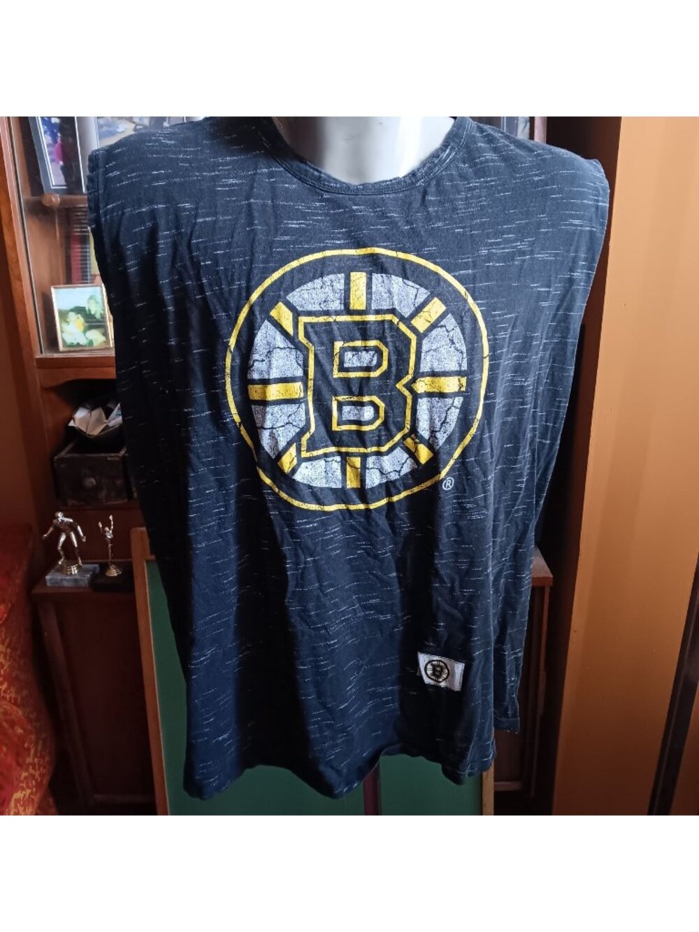 Boston Bruins Sleeveless T-Shirt NHL Black Heather Men’s XL
